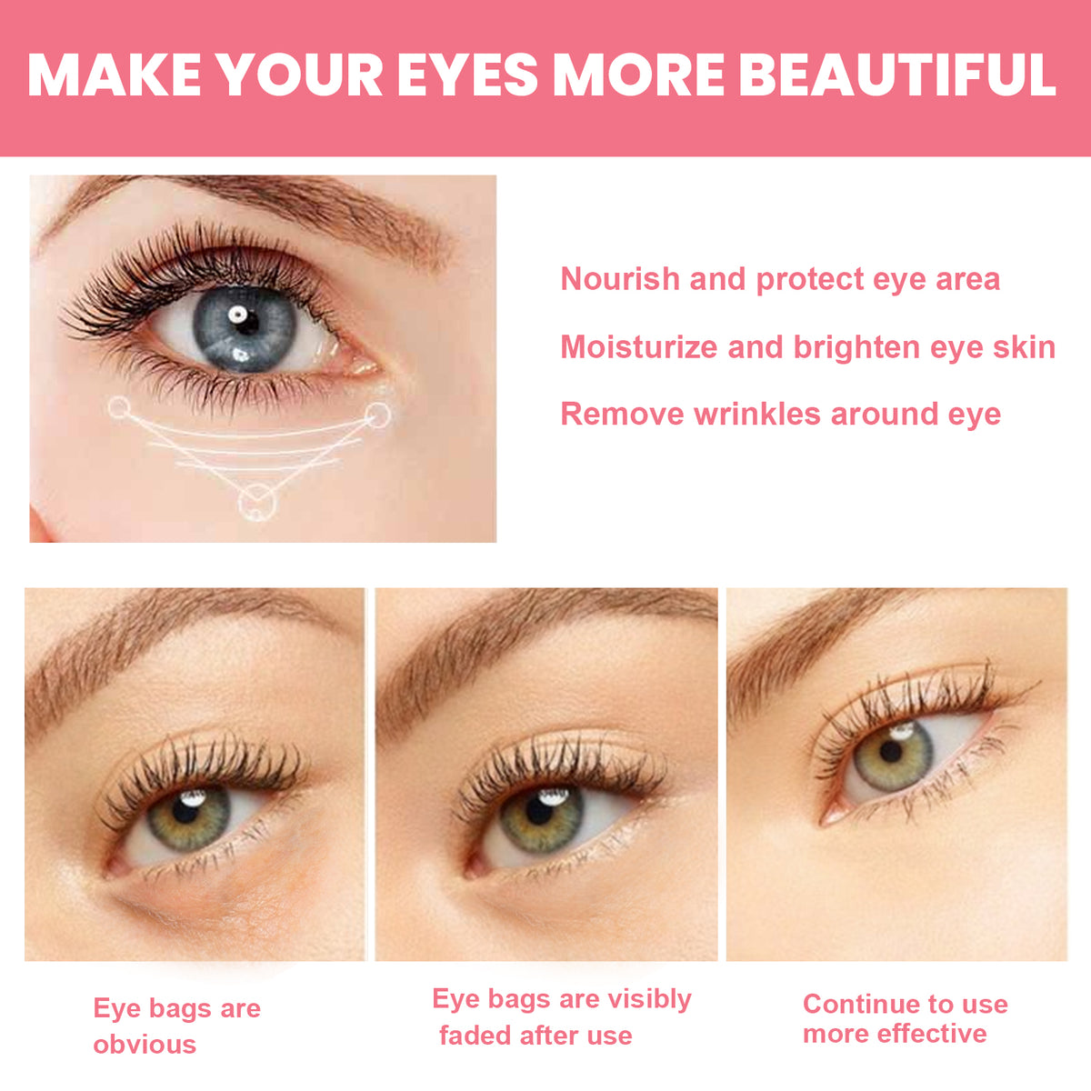 Rosehip Eye Cream Stick, Eye Area Moisturizing Light Line Dark Circles Lift Firming Eye Cream