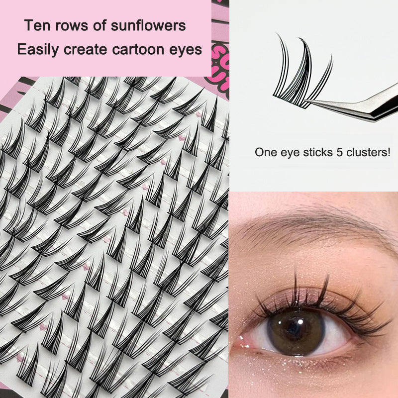 Large-capacity self-grafting eyelashes cartoon pure desire simulation natural single cluster butterfly girl 10 rows of sunflower